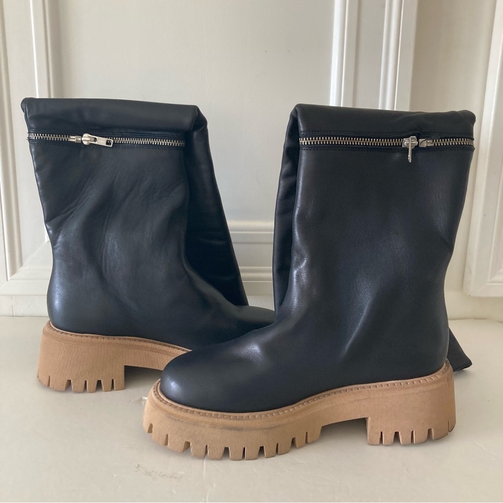 NIB Free People Ziggy Zip Off OTK Black Leather Boots Sz 38